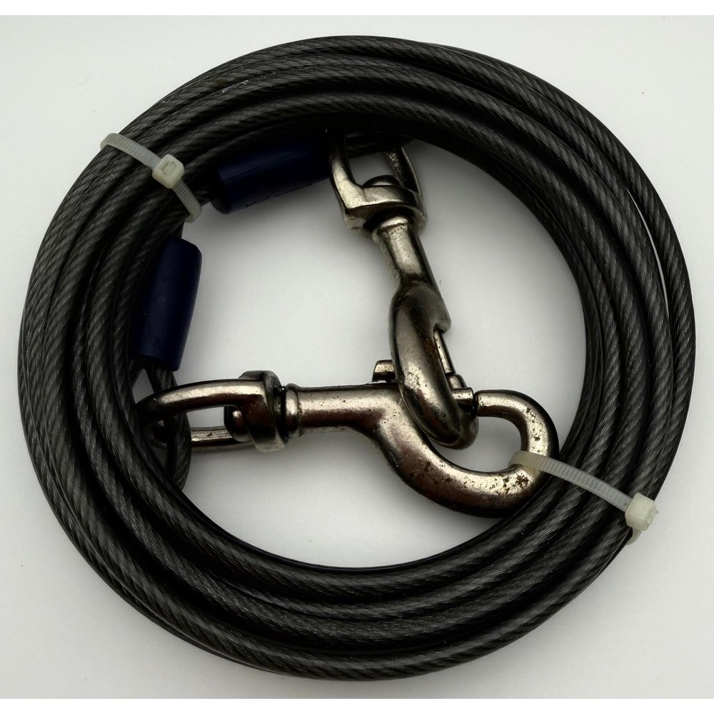 Heavy Duty Dog Tie Out Cable Steel Wire Vinyl Coated Pet Tether w Swivel Snaps